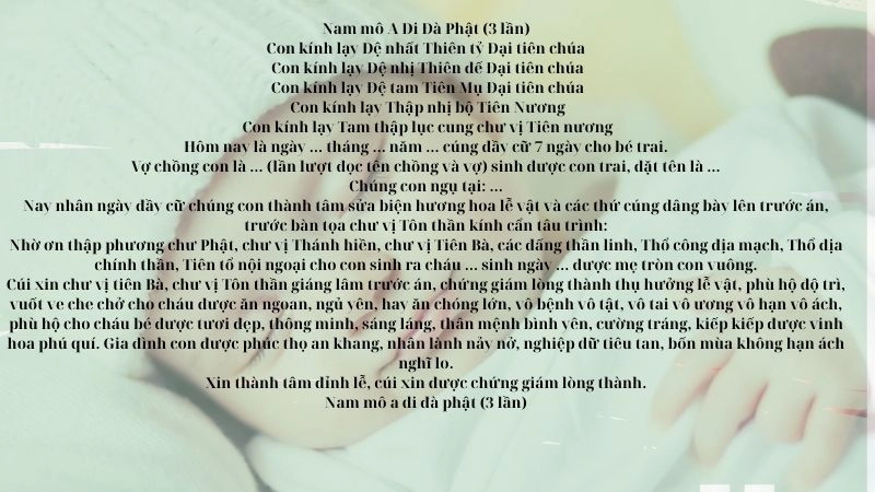 Văn khấn đầy cữ bé trai