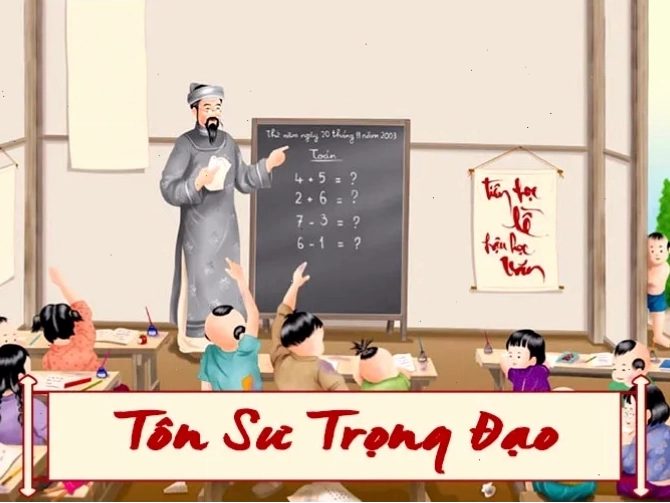 Thầy cô giáo đang giảng bài với nụ cười rạng rỡ trên môi