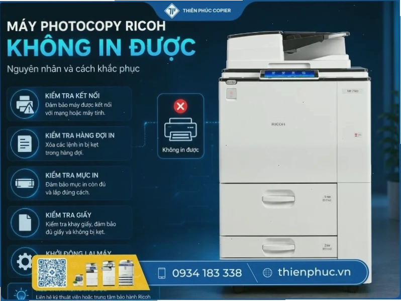 Kiểm tra kết nối cáp USB giữa máy tính và máy in Ricoh