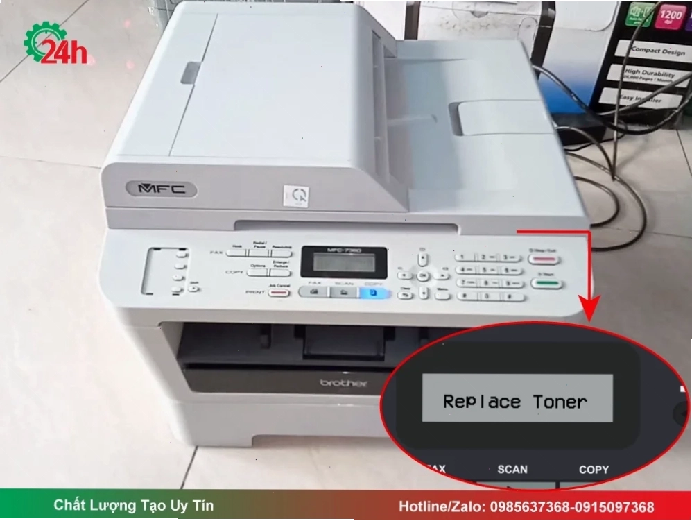 Màn hình máy in Brother MFC 7360 hiển thị thông báo lỗi