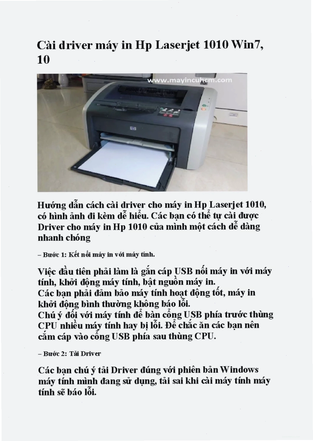 Màn hình thông báo lỗi cài đặt driver máy in