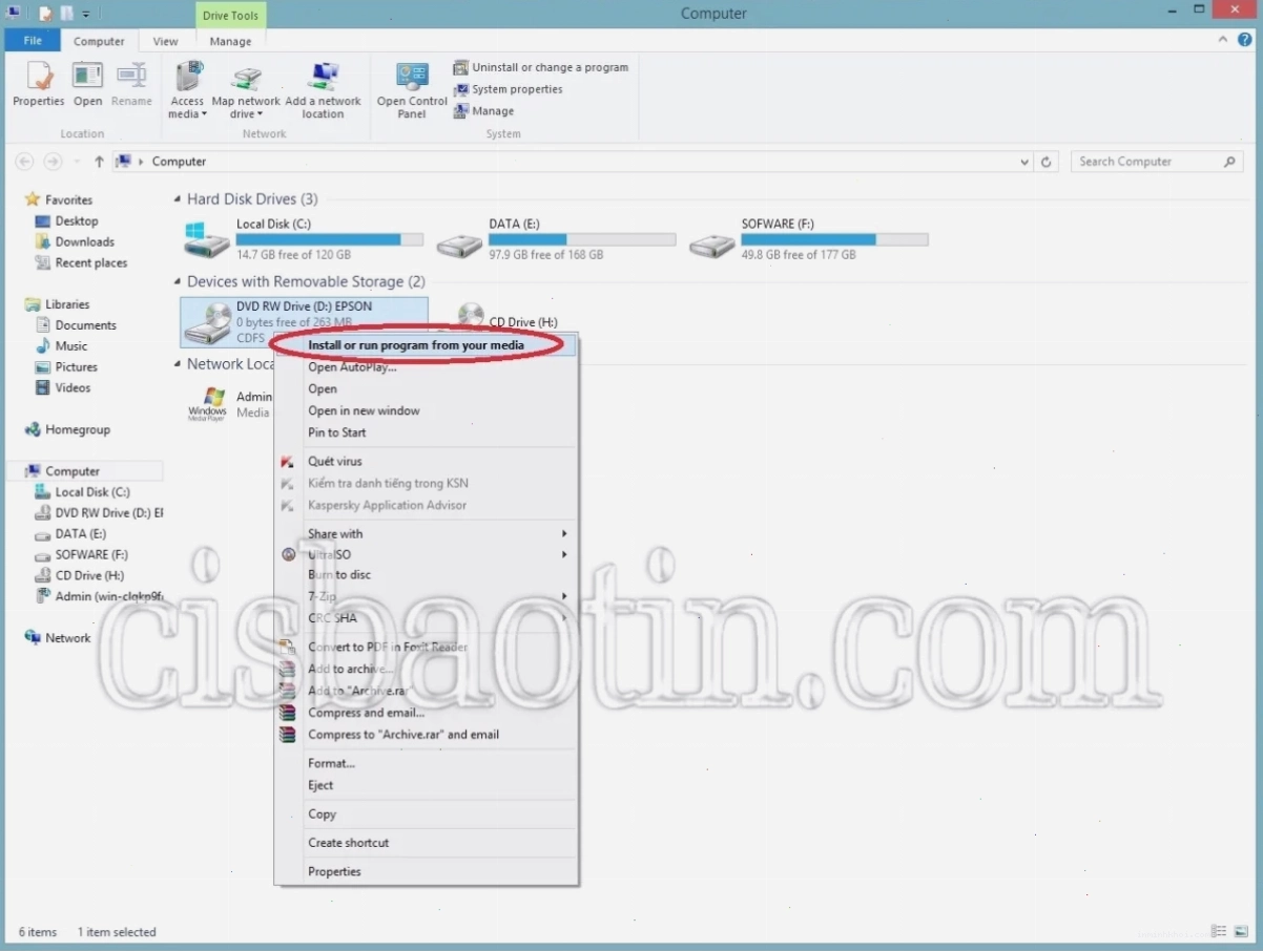 Mở My Computer và chọn ổ đĩa DVD Driver EPSON
