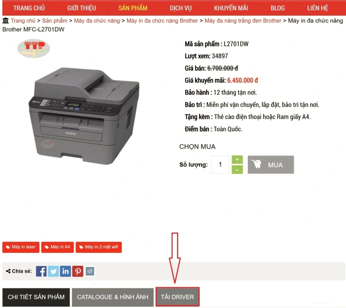 Tải xuống driver máy in Brother MFC-L2701Dw từ trang web chính thức