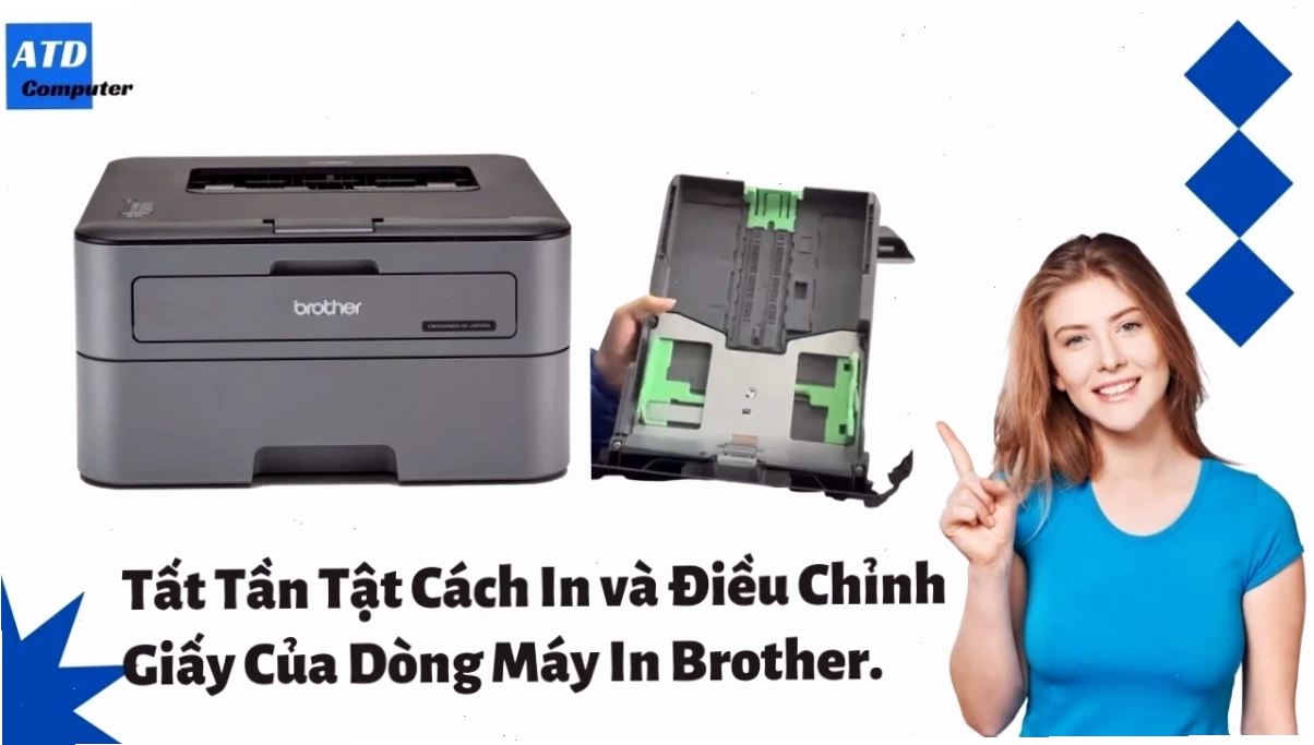 Thao tác đặt giấy A5 vào khay máy in Brother